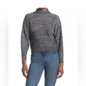 NWT Abound 100% Cotton Cropped Mock Turtleneck Black and White Knit Women Size M